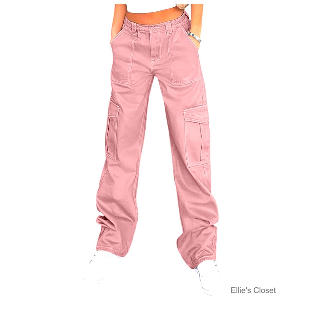 High Waisted Cargo Pants With 6 Pockets, Stretchy Wide Leg Casual Pants